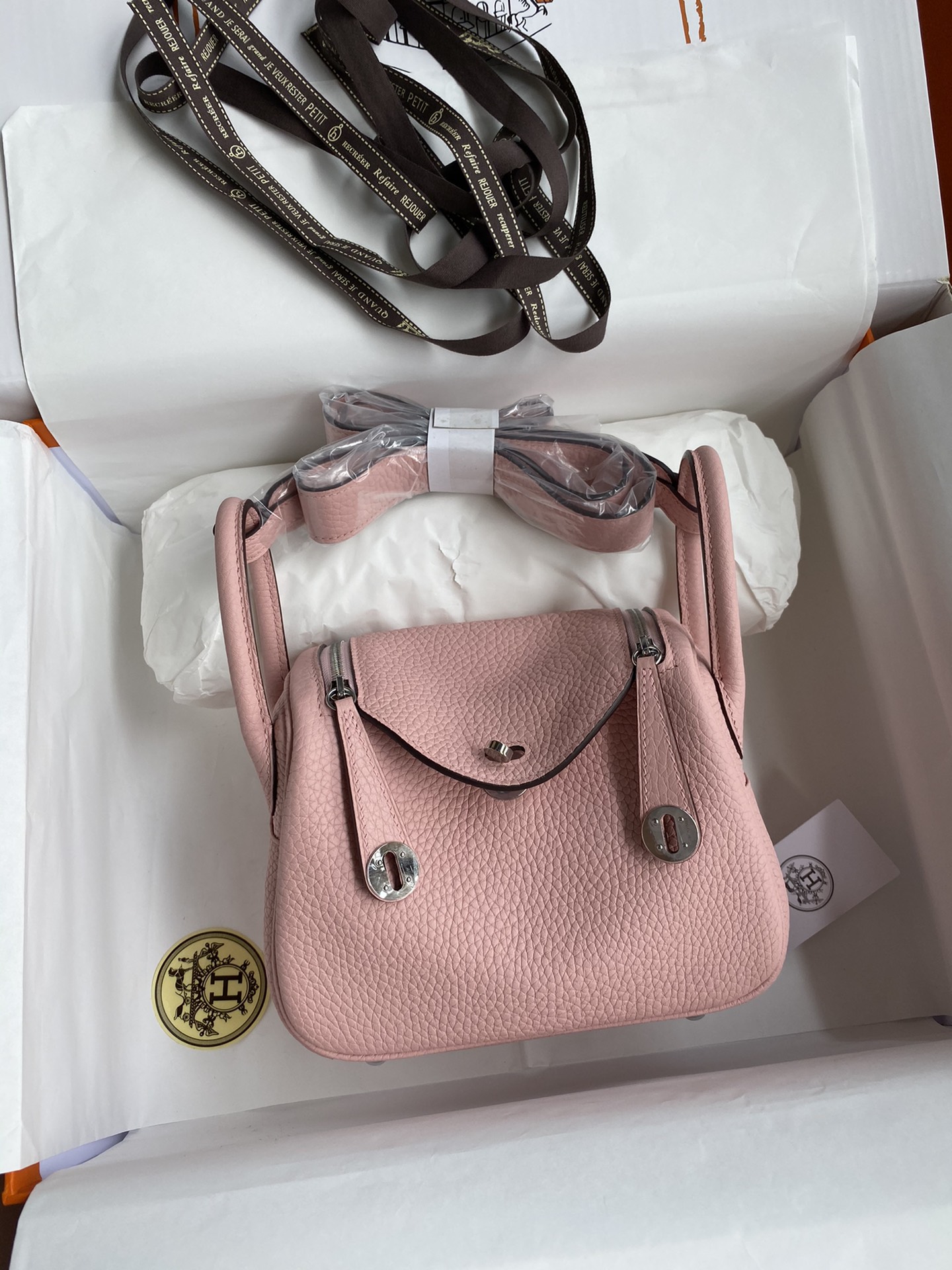 Hermes Mini Lindy 19cm Handbag Shoulder Bag In Pink Clemence Leather